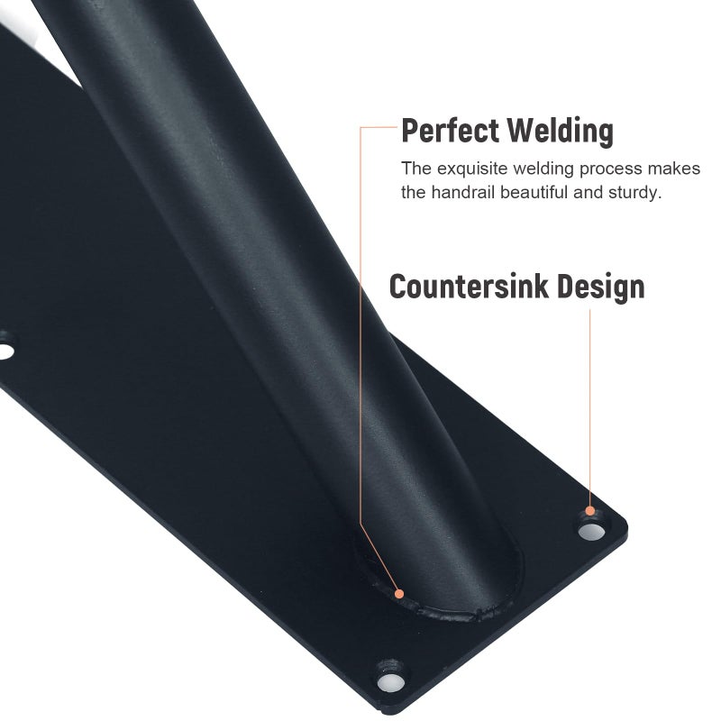 HouseAid Industrial Pipe Handrail for 1-2 Step Stairs, Farmhouse Stair Hand Railing Grab Bars with 1-1/4 Inch Diameter Pipe, Vintage Style U-Shape Safety Handle, Wall Mounted, Matte Black - Image 4